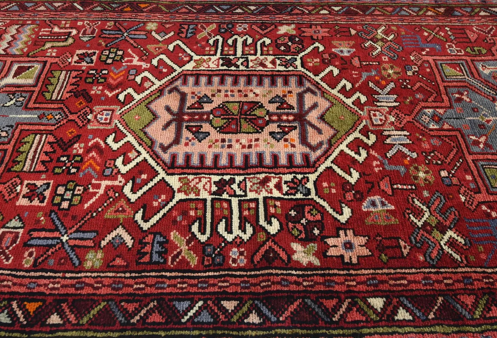Vintage Red Geometric 2'8X10'3 Karajeh Persian Runner Rug - 6