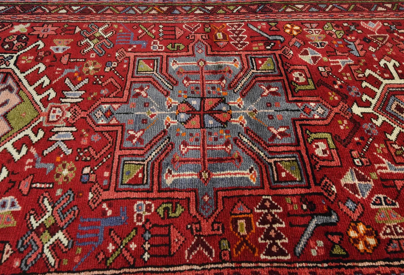 Vintage Red Geometric 2'8X10'3 Karajeh Persian Runner Rug - 7