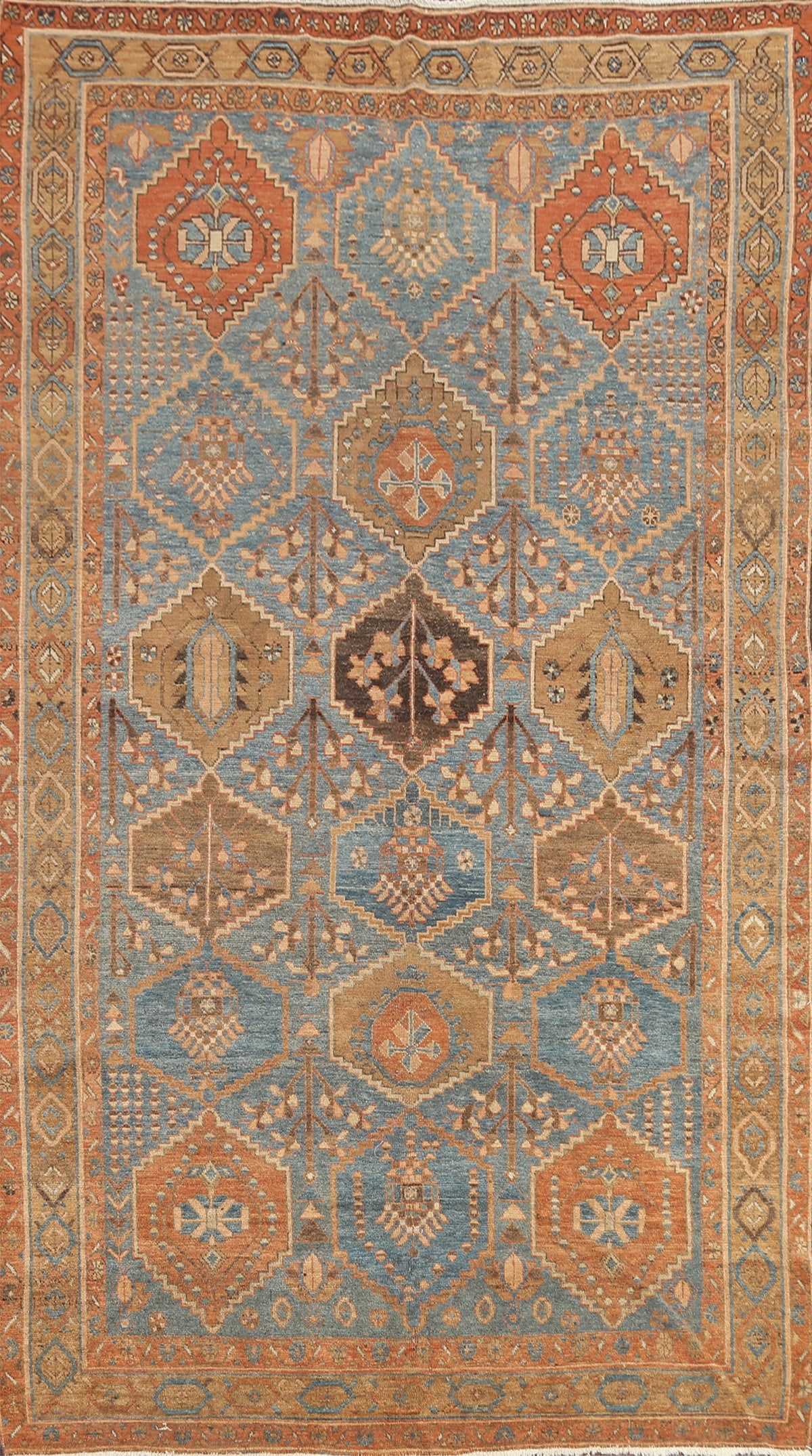 Antique Vegetable Dye Bakhtiari Persian Rug 5x10: Title:Antique Vegetable Dye Bakhtiari Persian Rug 5x10 Origin:A Beautiful Genuine Iran ( Persia ) Bakhtiari rug is Hand Knotted by skillful weavers in Iran ( Persia ) with 100% Wool Material. This rug