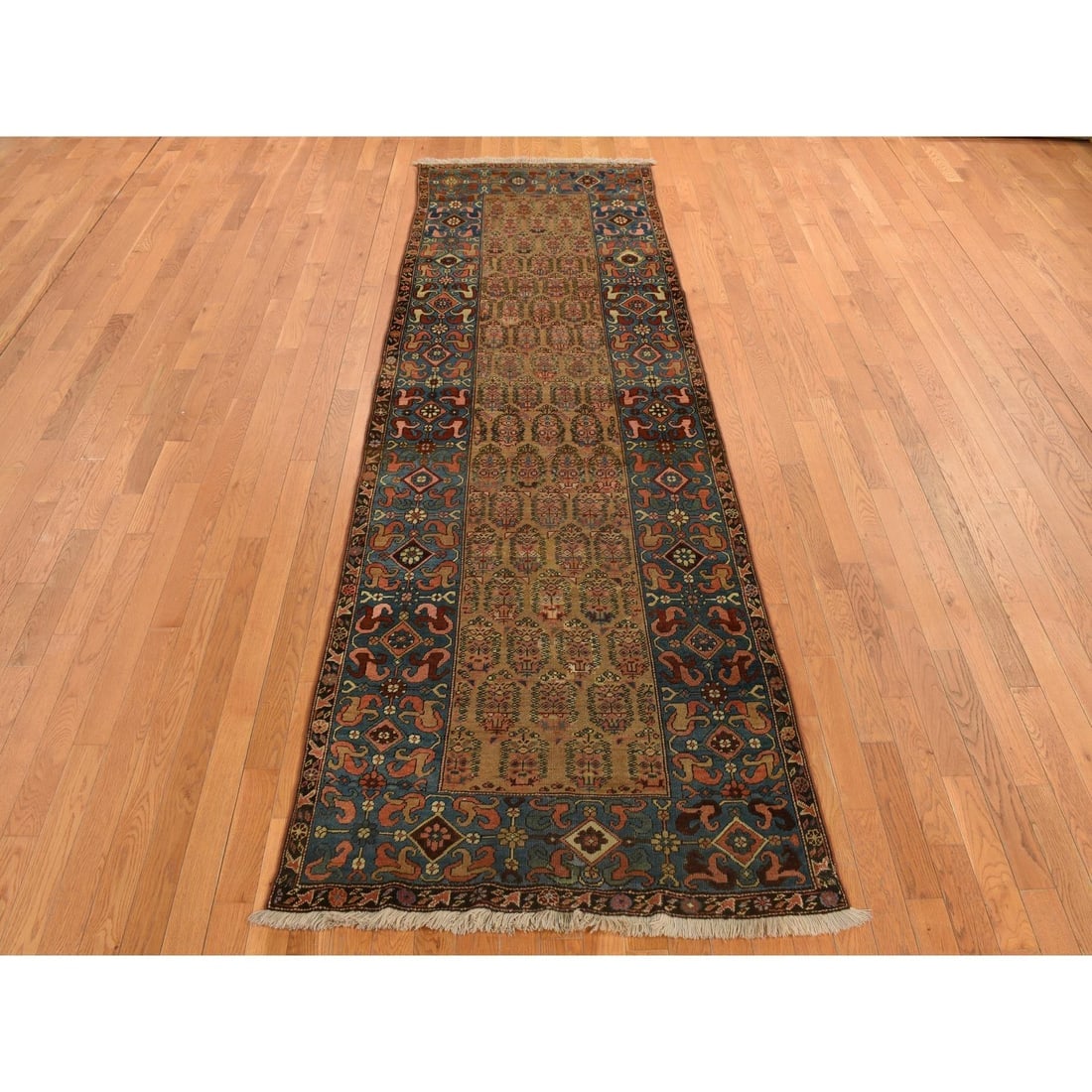 Brown Antique Persian Bakshaish Hand Knotted Wide Runner Oriental Rug - 2
