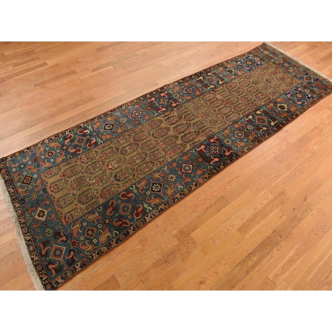 Brown Antique Persian Bakshaish Hand Knotted Wide Runner Oriental Rug - 4