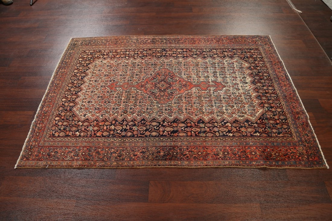 Pre-1900 Antique Vegetable Dye Senneh Persian Area Rug 4x6 - 14