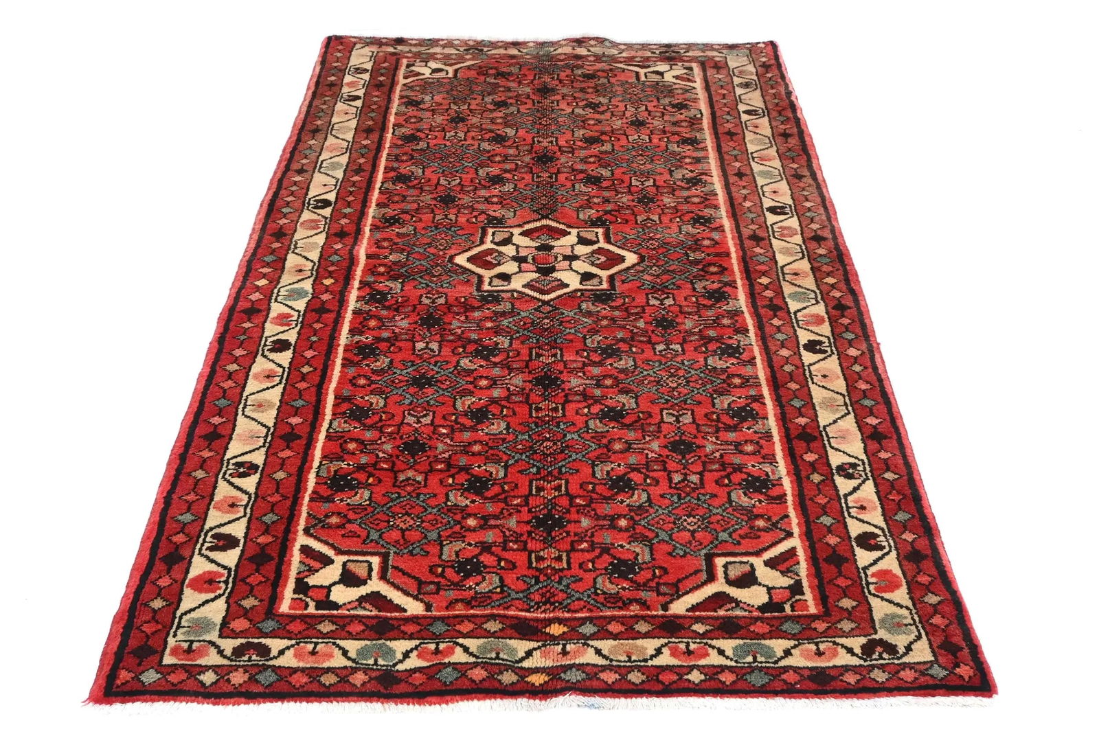 Vintage Bittersweet Red Floral Tribal 3'7X6'0 Hamedan Persian Rug - 2