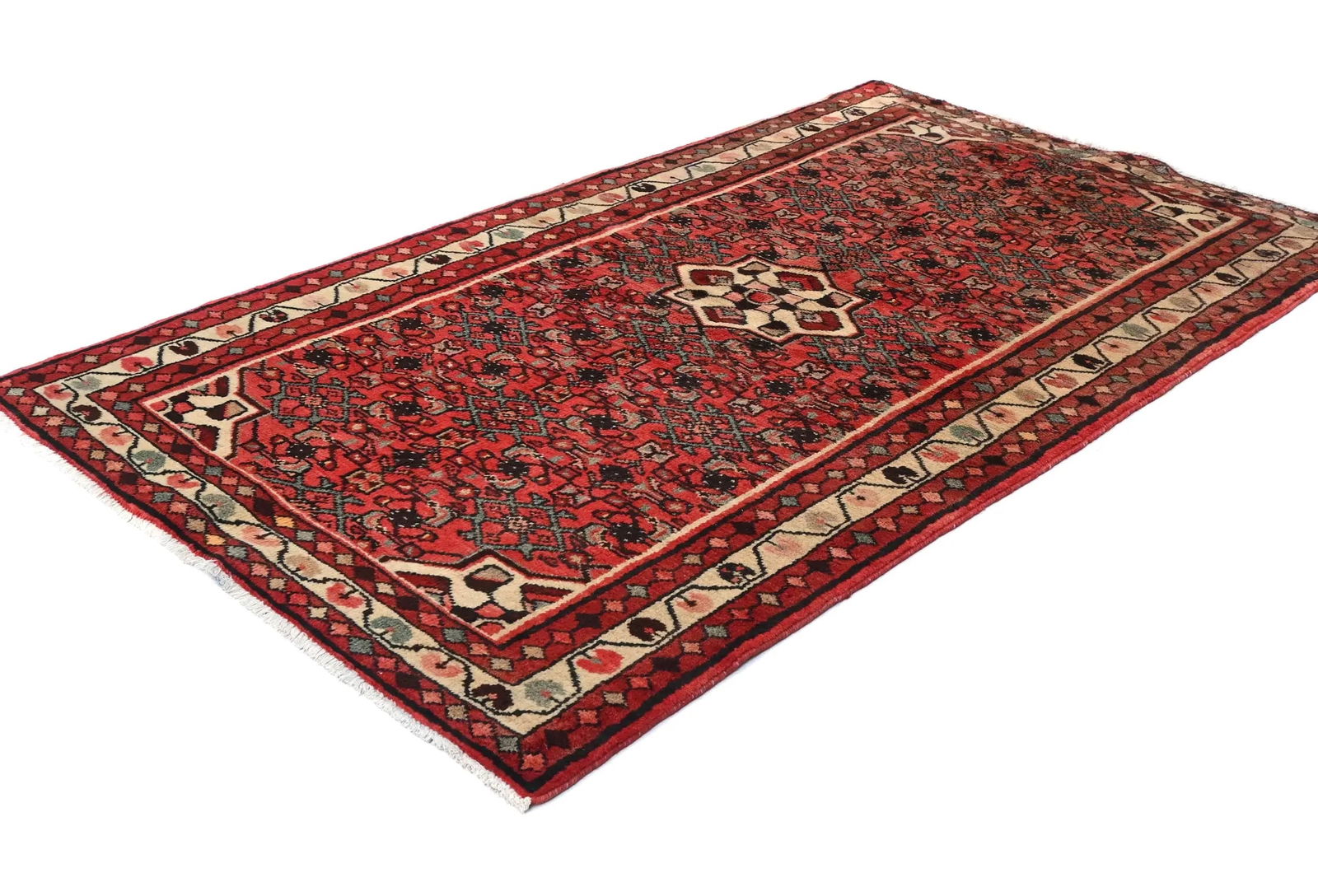 Vintage Bittersweet Red Floral Tribal 3'7X6'0 Hamedan Persian Rug - 3
