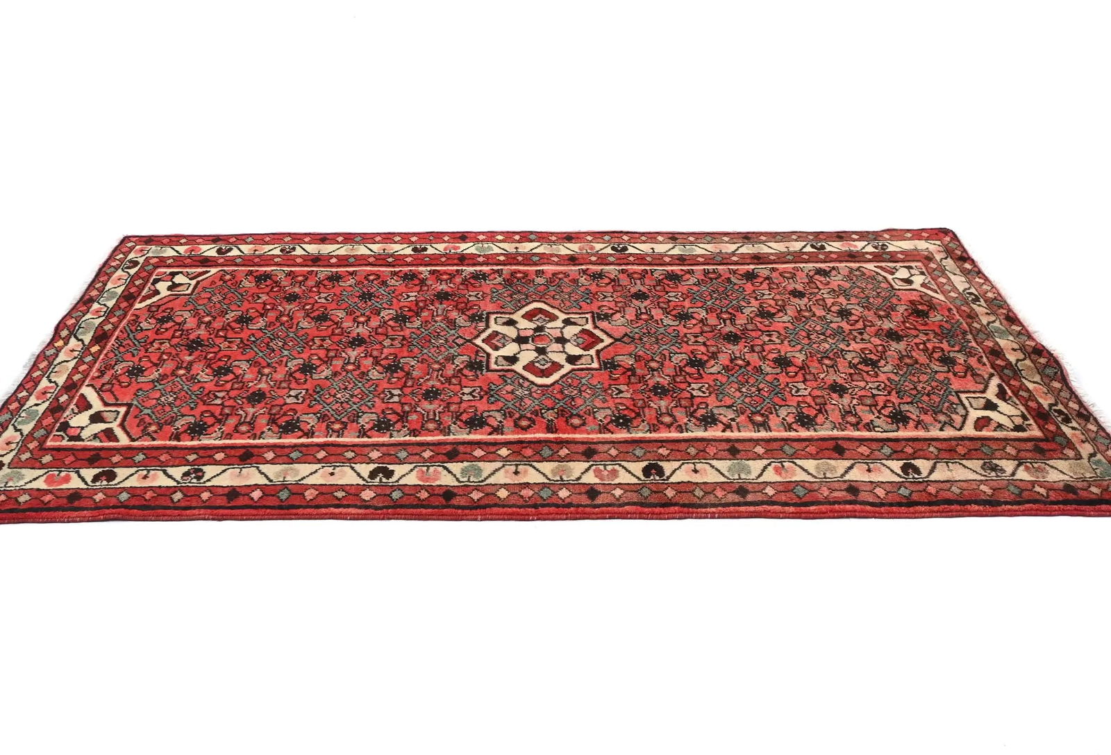 Vintage Bittersweet Red Floral Tribal 3'7X6'0 Hamedan Persian Rug - 4