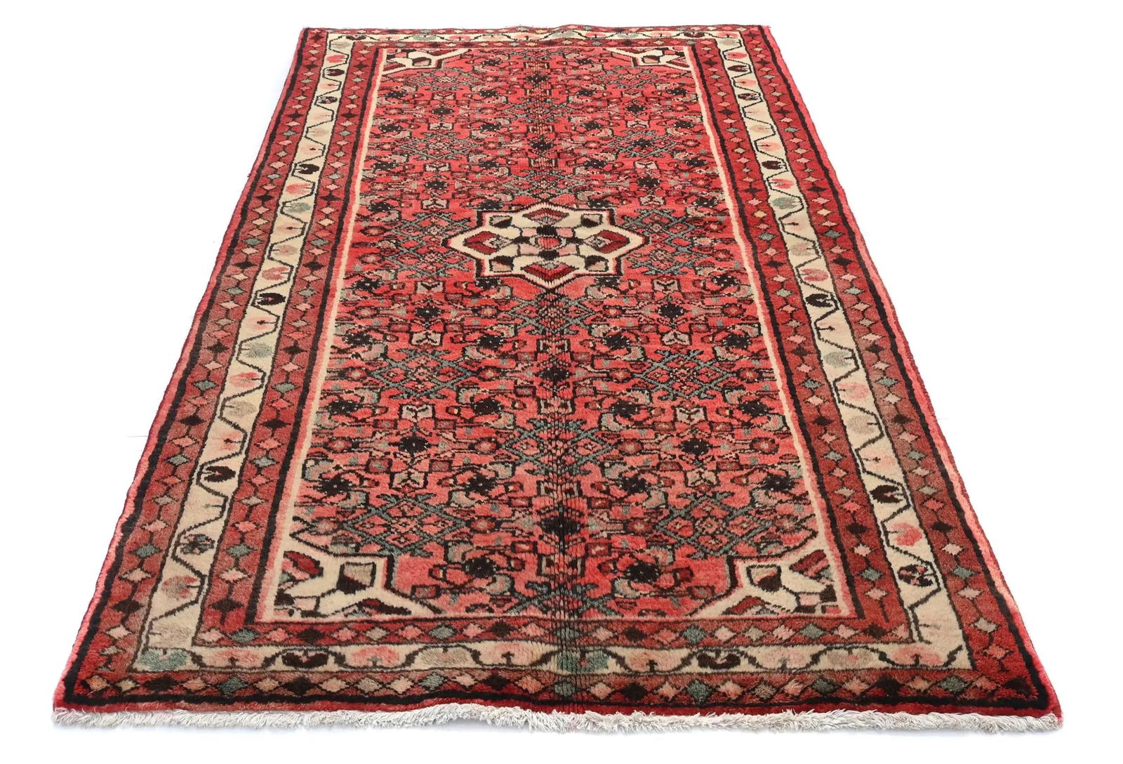 Vintage Bittersweet Red Floral Tribal 3'7X6'0 Hamedan Persian Rug - 9
