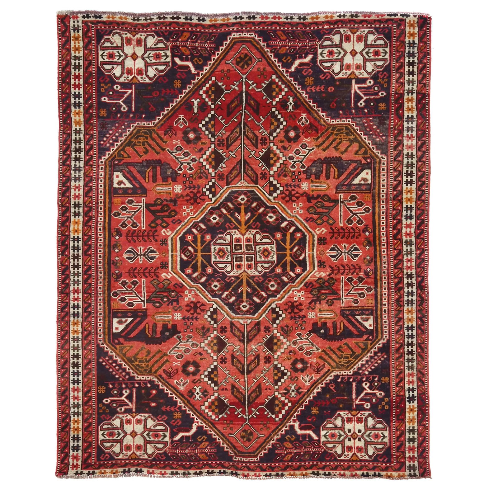 Vintage Red Tribal Geometric 5'9X7'2 Shiraz Persian Rug (1 of 13)