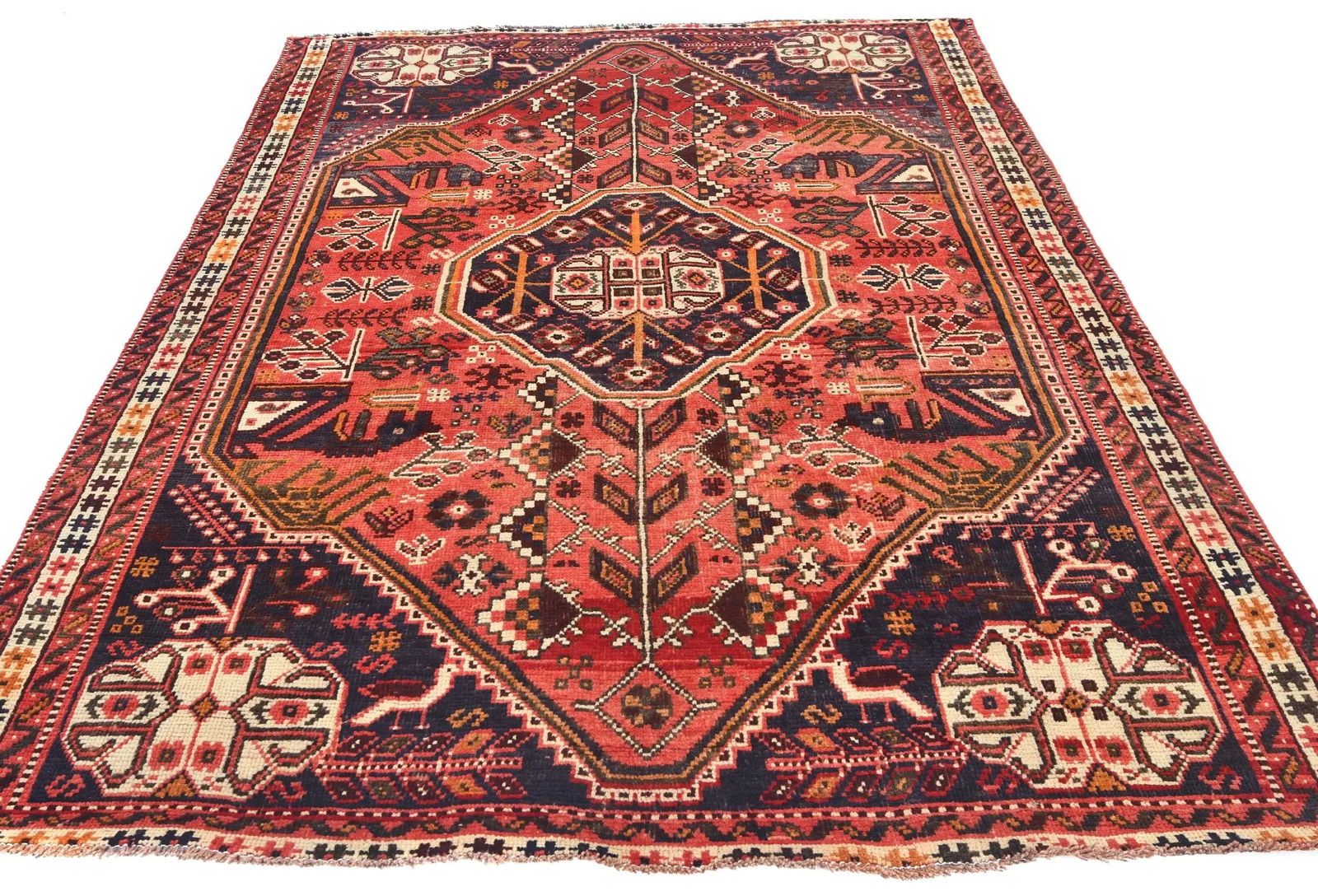 Vintage Red Tribal Geometric 5'9X7'2 Shiraz Persian Rug - 2
