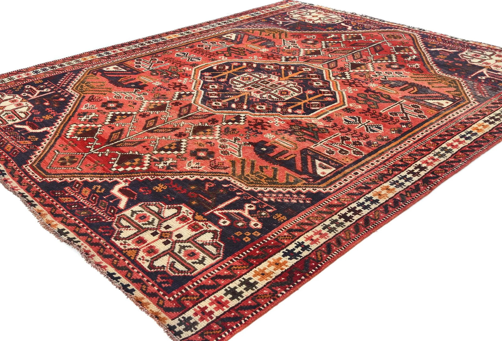 Vintage Red Tribal Geometric 5'9X7'2 Shiraz Persian Rug - 3