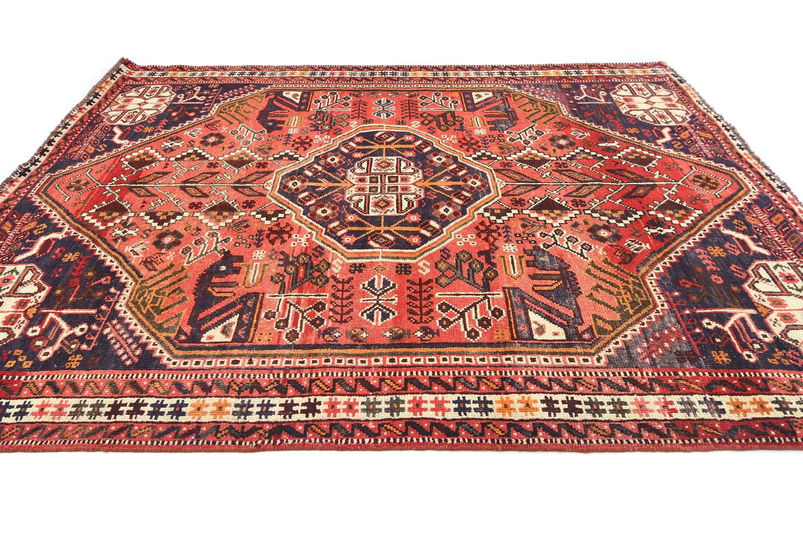 Vintage Red Tribal Geometric 5'9X7'2 Shiraz Persian Rug - 4