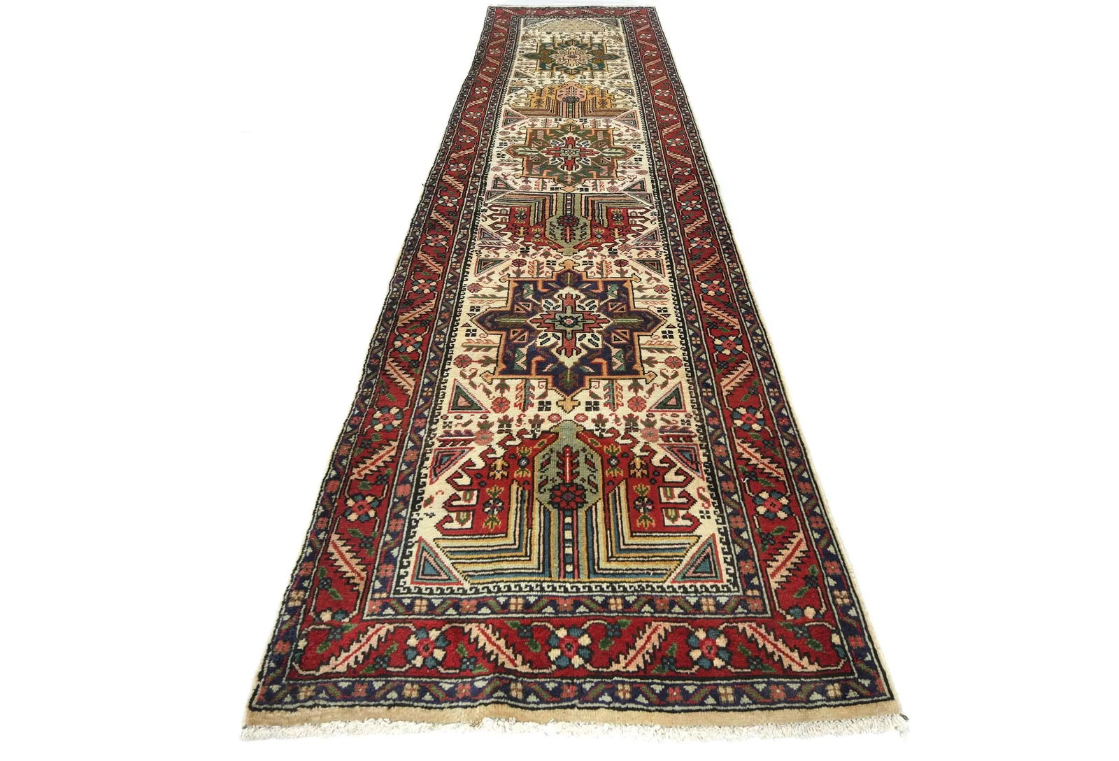 Vintage Cream Floral 3X12 Tabriz Persian Runner Rug - 2