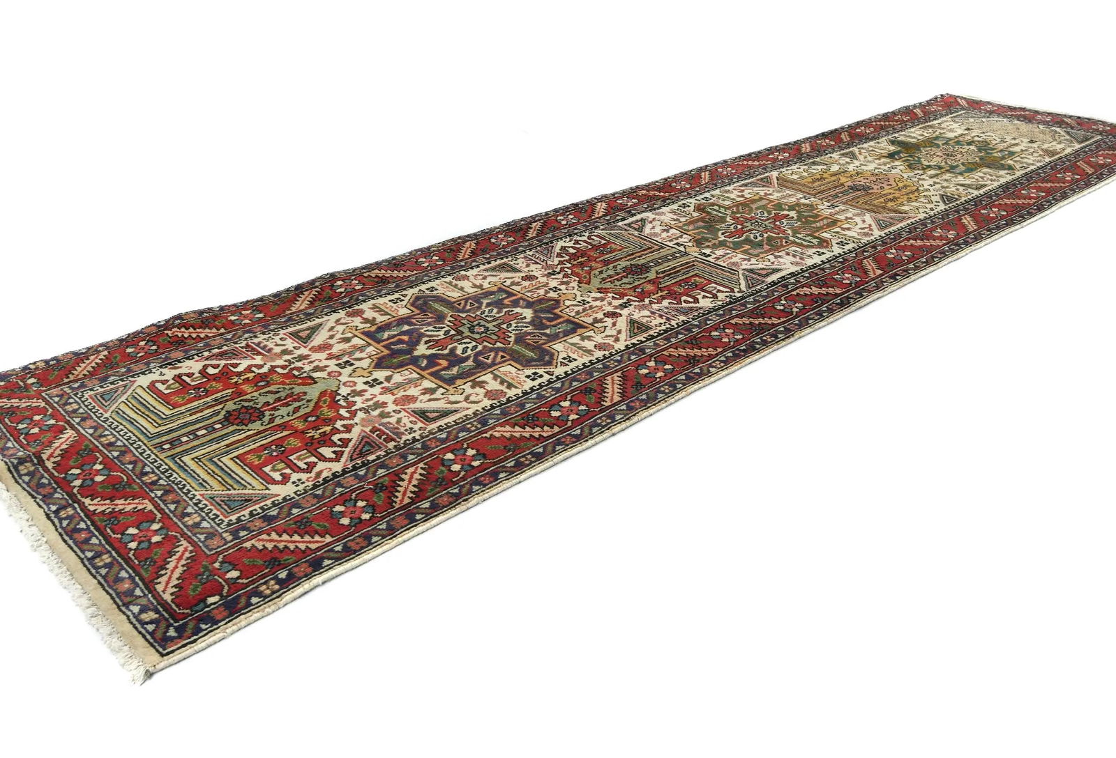 Vintage Cream Floral 3X12 Tabriz Persian Runner Rug - 3