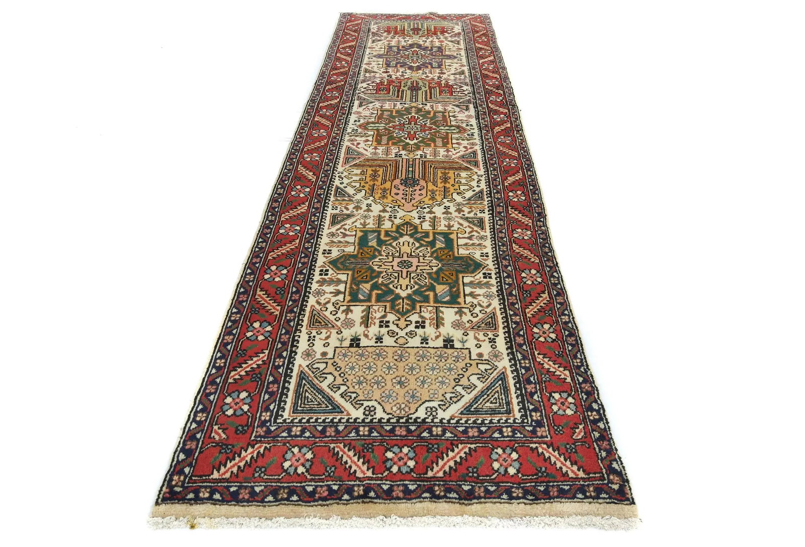 Vintage Cream Floral 3X12 Tabriz Persian Runner Rug - 9