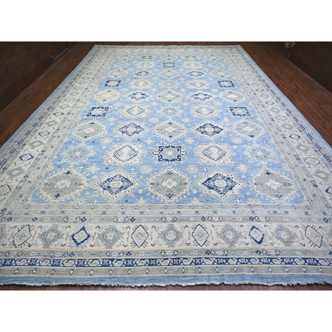 Beau Blue Vintage Look Kazak Hand Knotted Wool Oversized Oriental Rug - 2