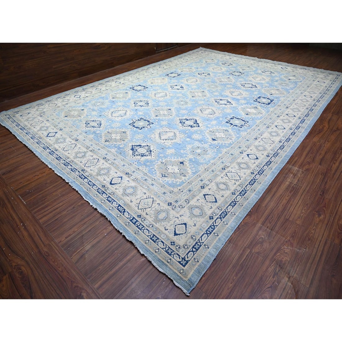 Beau Blue Vintage Look Kazak Hand Knotted Wool Oversized Oriental Rug - 3