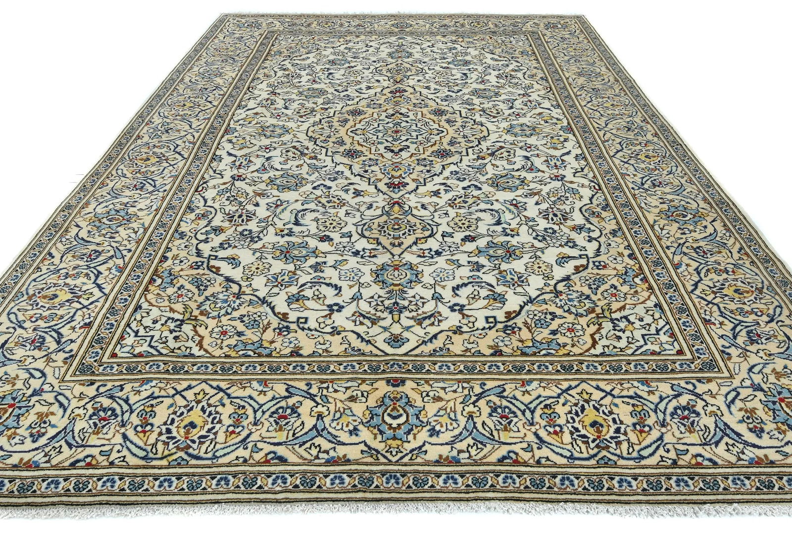 Vintage Cream Floral Traditional 8X12 Kashan Persian Rug - 2