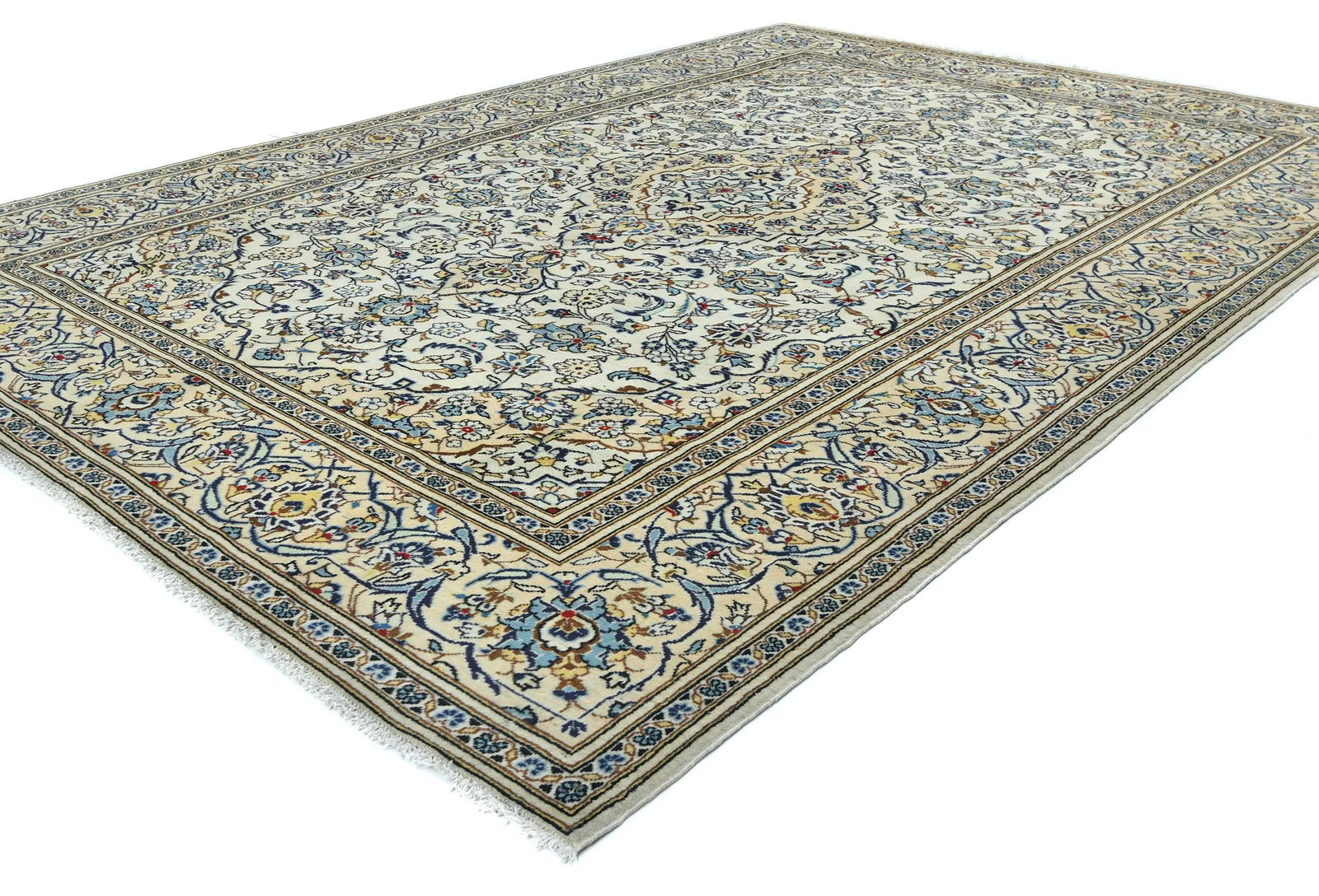 Vintage Cream Floral Traditional 8X12 Kashan Persian Rug - 3