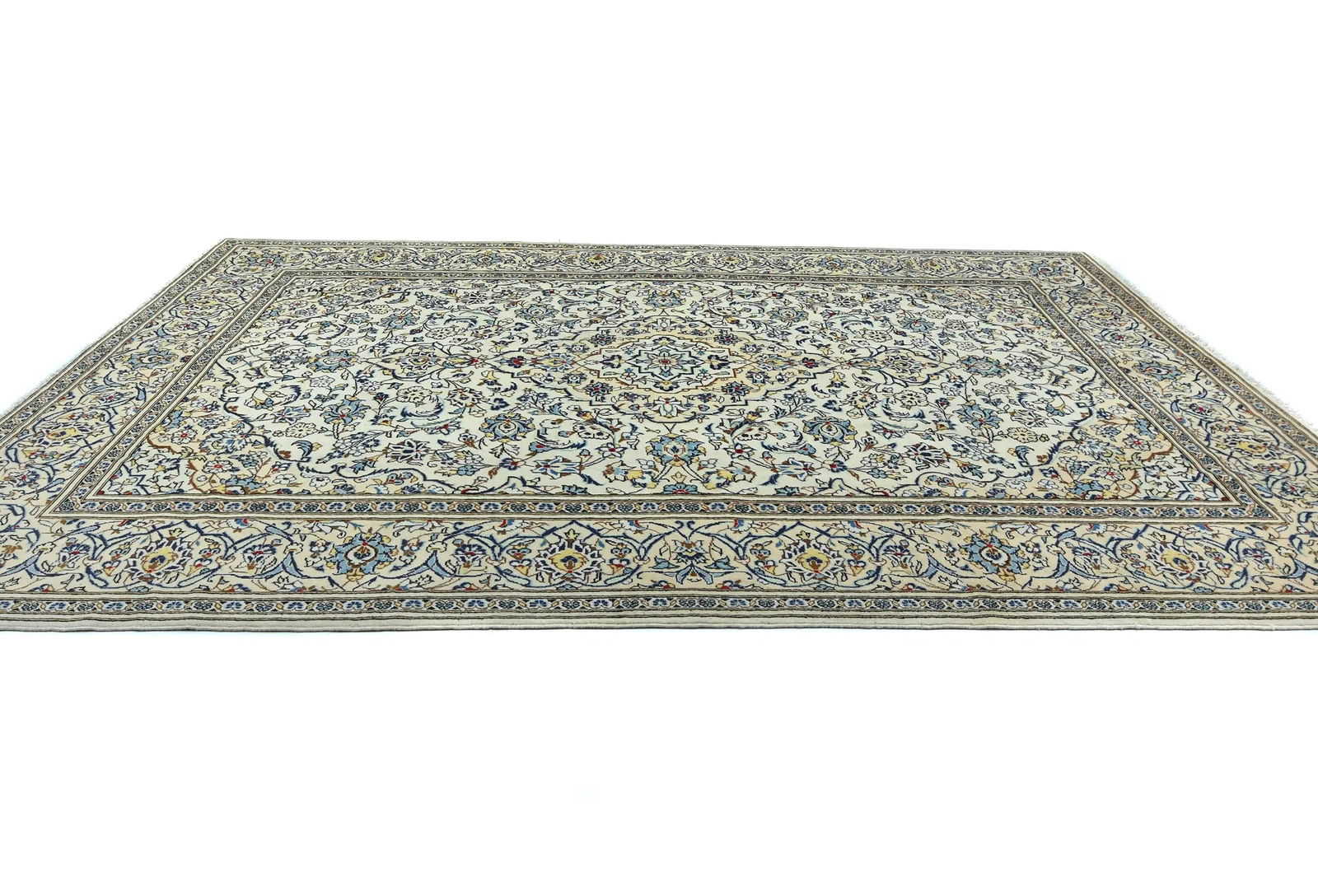 Vintage Cream Floral Traditional 8X12 Kashan Persian Rug - 4