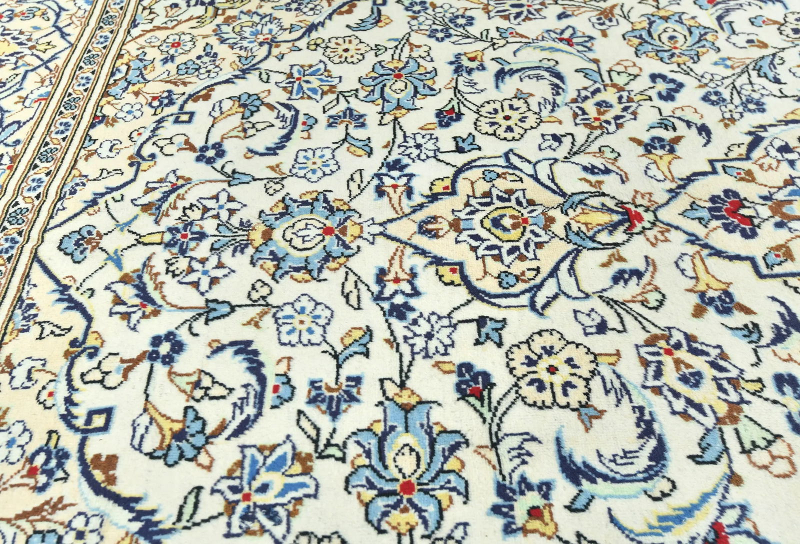 Vintage Cream Floral Traditional 8X12 Kashan Persian Rug - 6