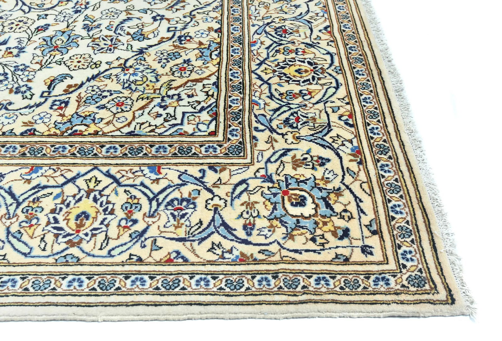 Vintage Cream Floral Traditional 8X12 Kashan Persian Rug - 8