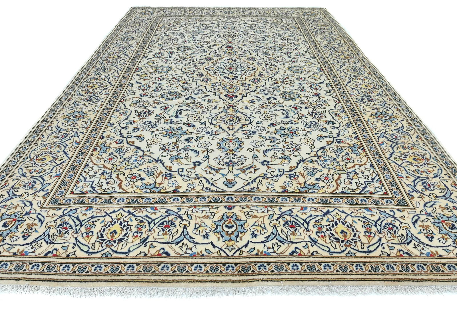 Vintage Cream Floral Traditional 8X12 Kashan Persian Rug - 9