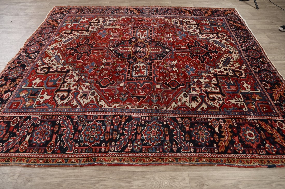 Antique Geometric Heriz Vegetable Dye Persian Area Rug 8x9 - 14