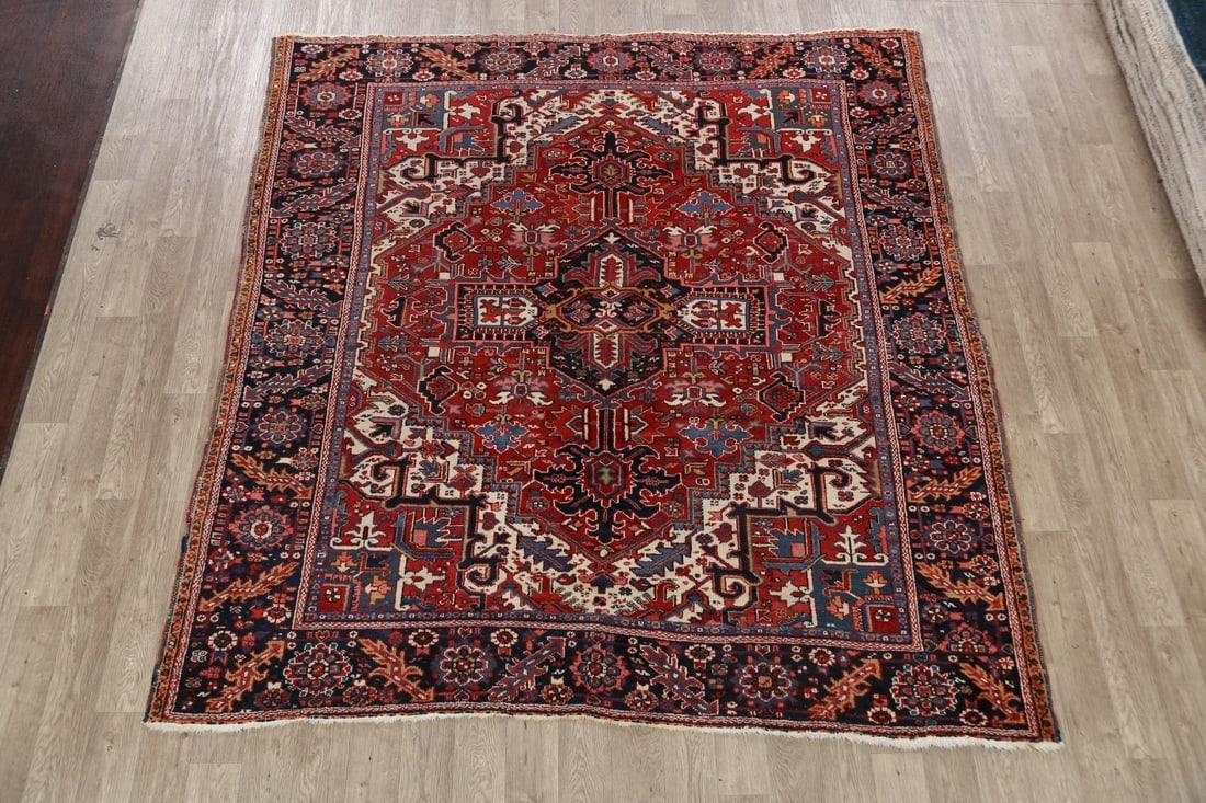 Antique Geometric Heriz Vegetable Dye Persian Area Rug 8x9 - 2