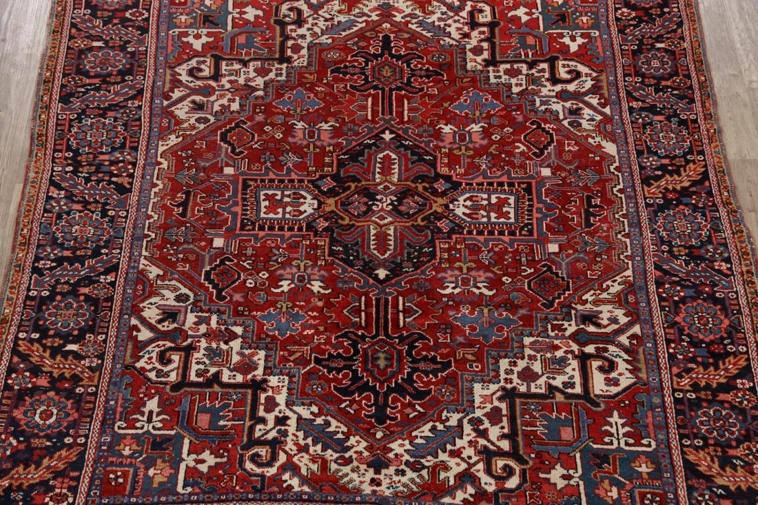 Antique Geometric Heriz Vegetable Dye Persian Area Rug 8x9 - 3