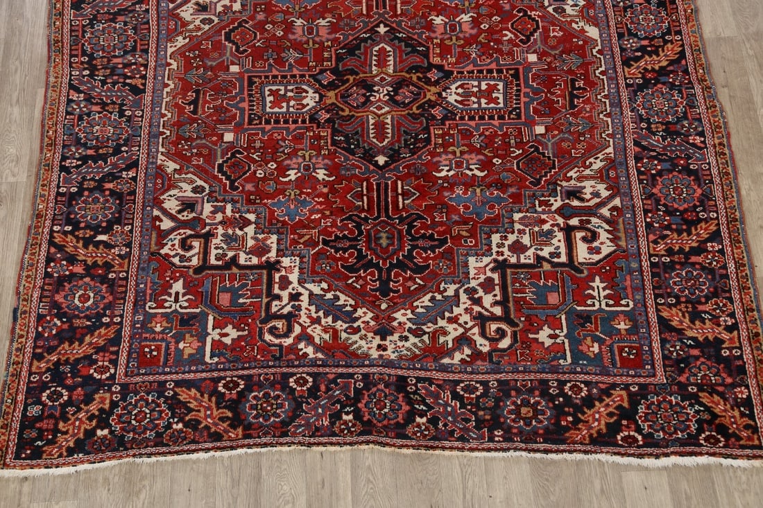 Antique Geometric Heriz Vegetable Dye Persian Area Rug 8x9 - 8