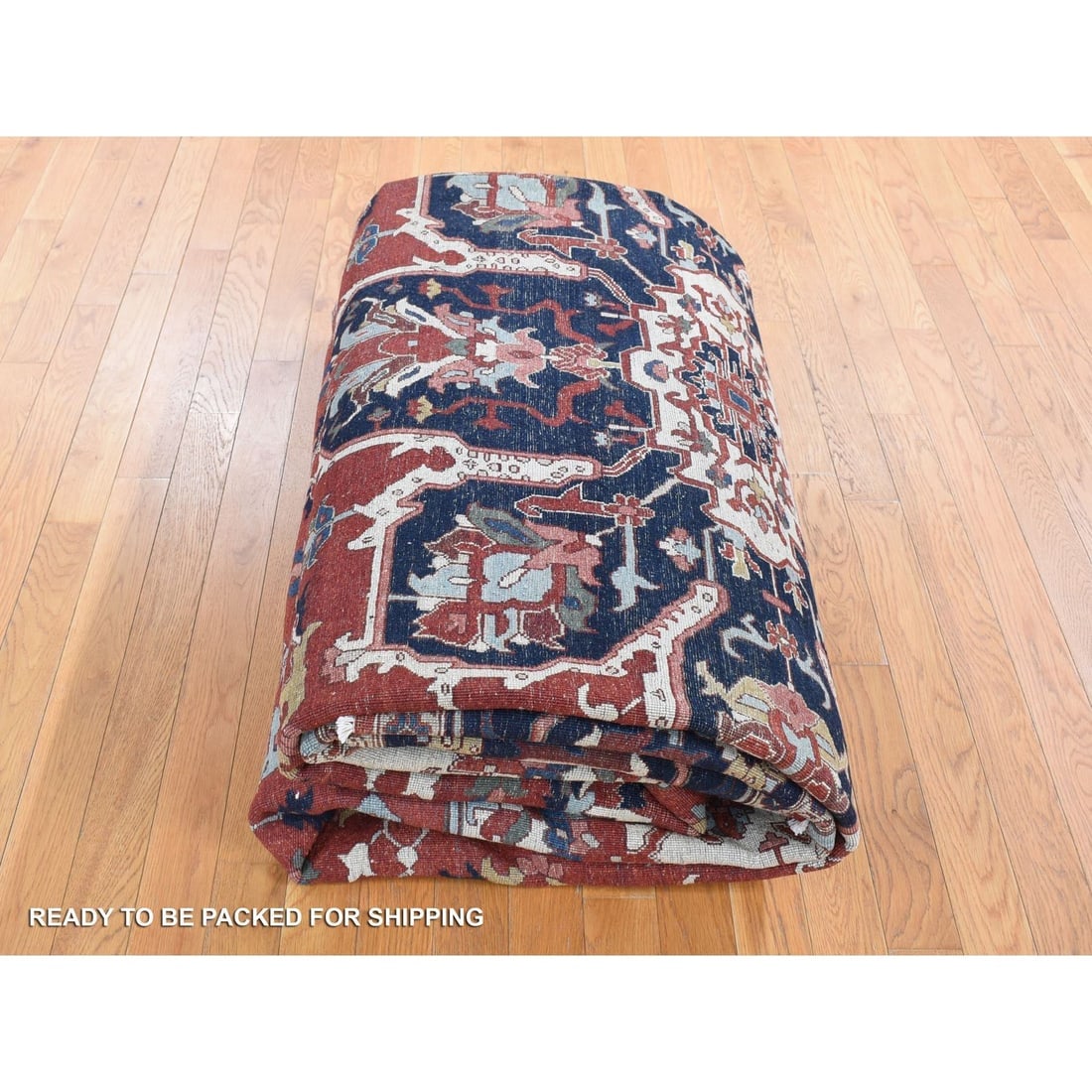 Barn Red, Antiqued Heriz Re-creation, Pure Wool Hand Knotted Rug - 9