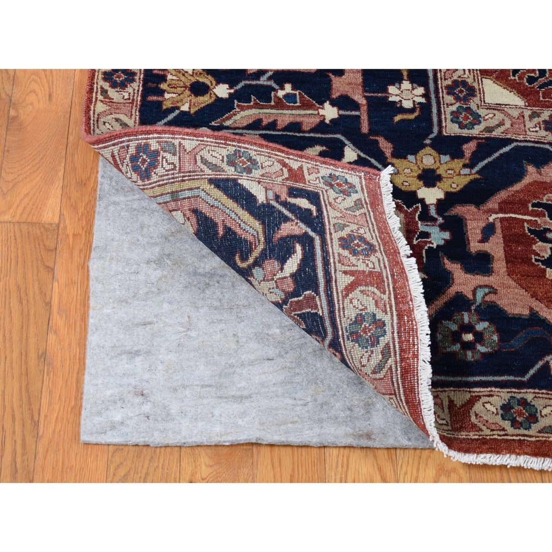 Barn Red, Antiqued Heriz Re-creation, Pure Wool Hand Knotted Rug - 4