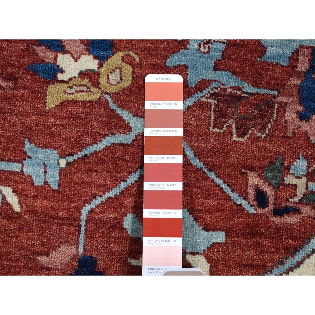 Barn Red, Antiqued Heriz Re-creation, Pure Wool Hand Knotted Rug - 7