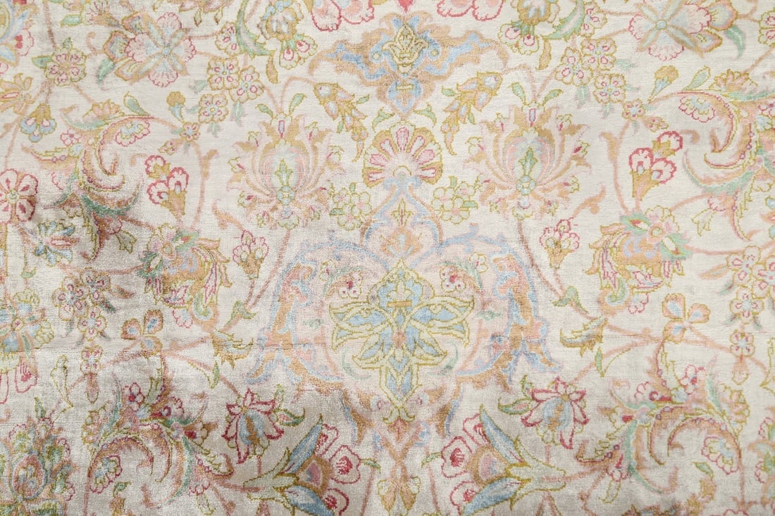 100% Silk Antique Floral Qum Persian Area Rug 6x10 - 11