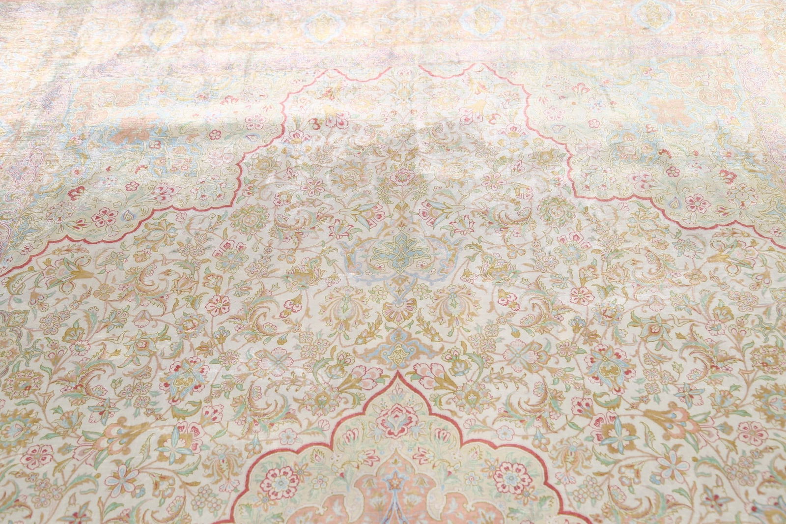 100% Silk Antique Floral Qum Persian Area Rug 6x10 - 12