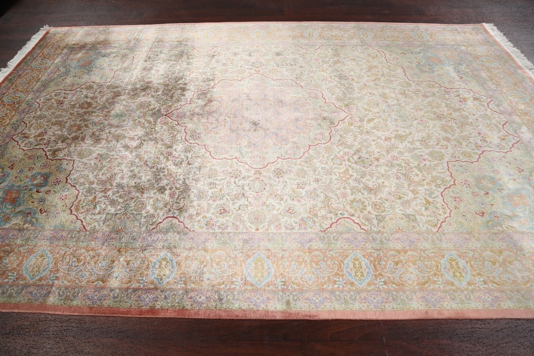100% Silk Antique Floral Qum Persian Area Rug 6x10 - 14
