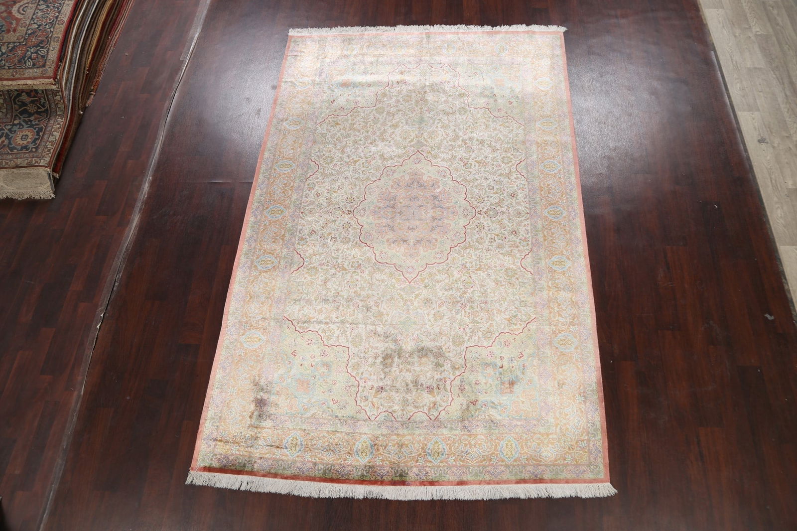 100% Silk Antique Floral Qum Persian Area Rug 6x10 - 2