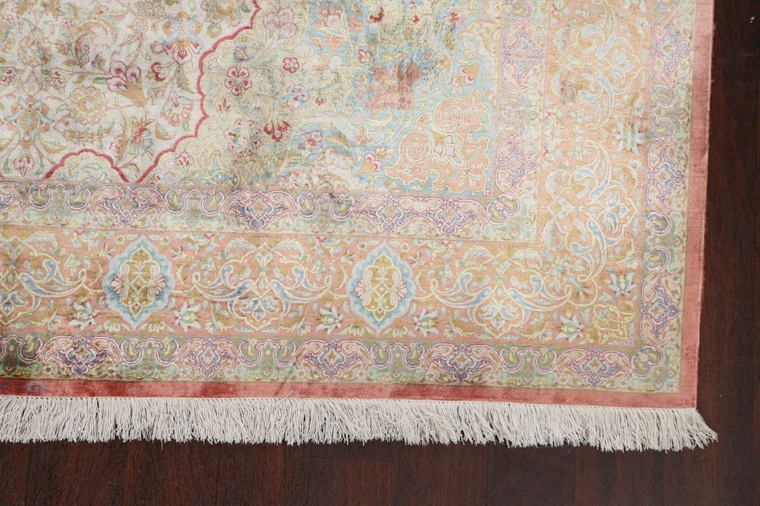 100% Silk Antique Floral Qum Persian Area Rug 6x10 - 5
