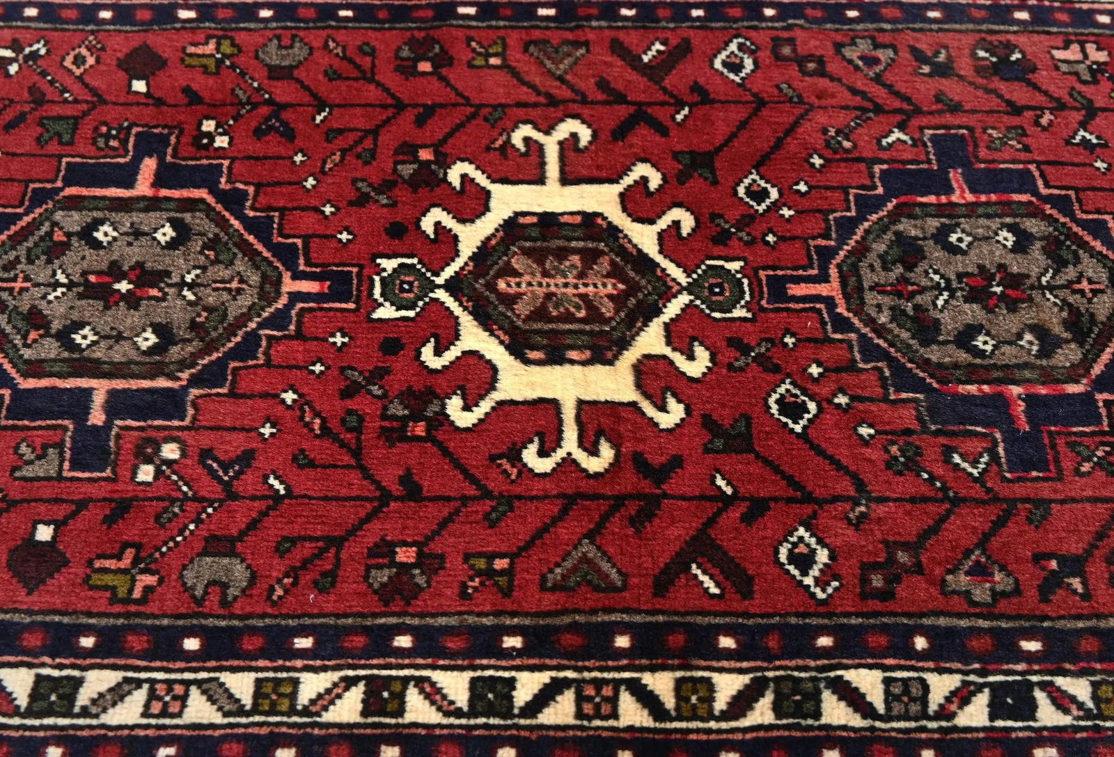 Vintage Red Geometric 2X8 Karajeh Persian Runner Rug - 5