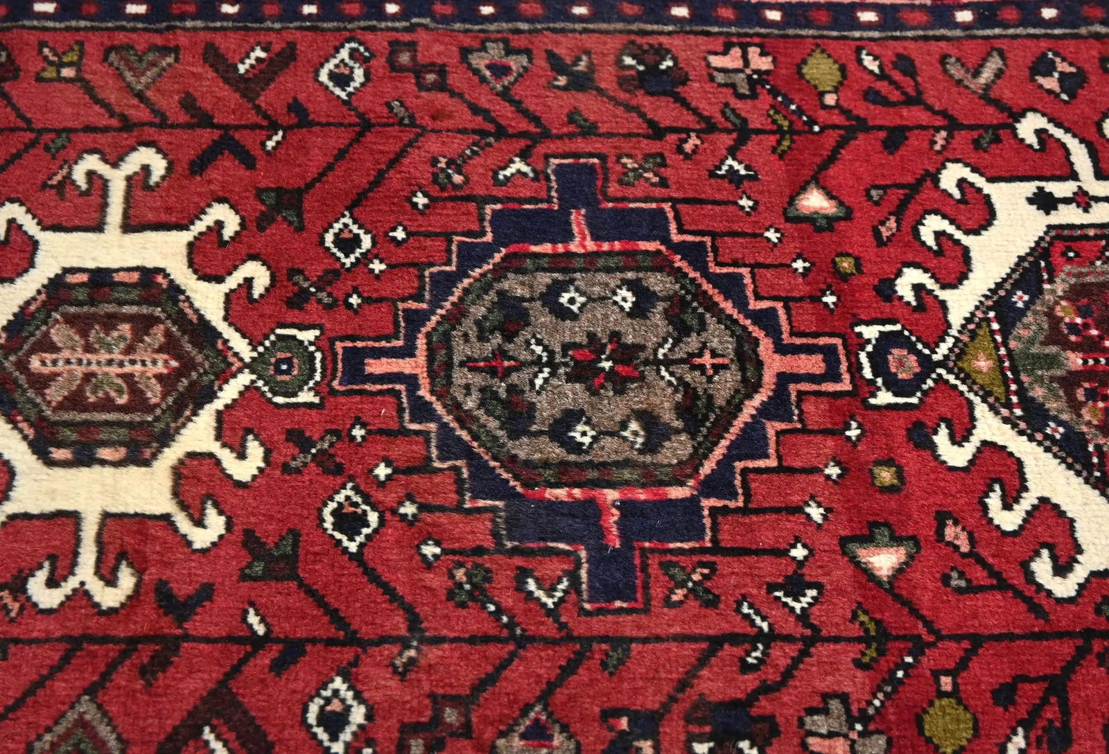 Vintage Red Geometric 2X8 Karajeh Persian Runner Rug - 7