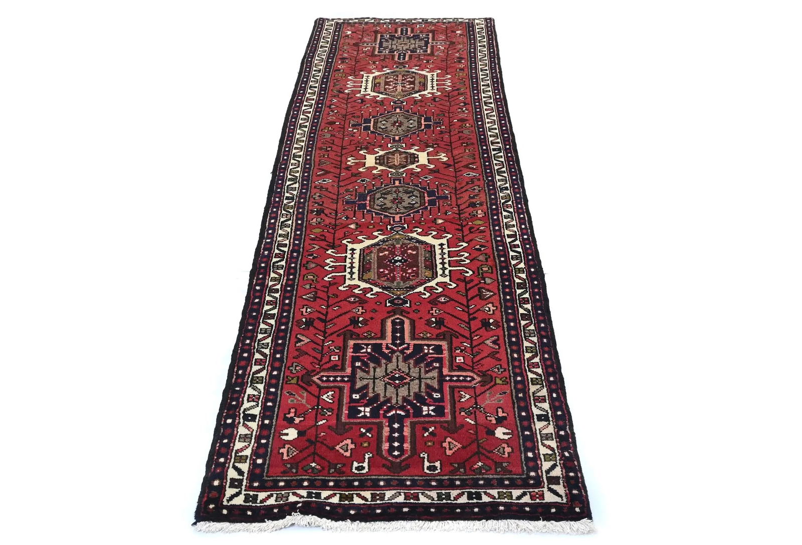 Vintage Red Geometric 2X8 Karajeh Persian Runner Rug - 9