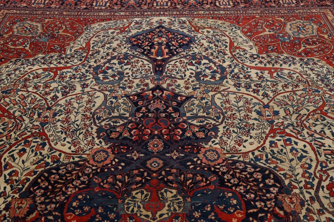 Pre-1900 Antique Vegetable Dye Sarouk Farahan Persian Area Rug 8x11 - 12