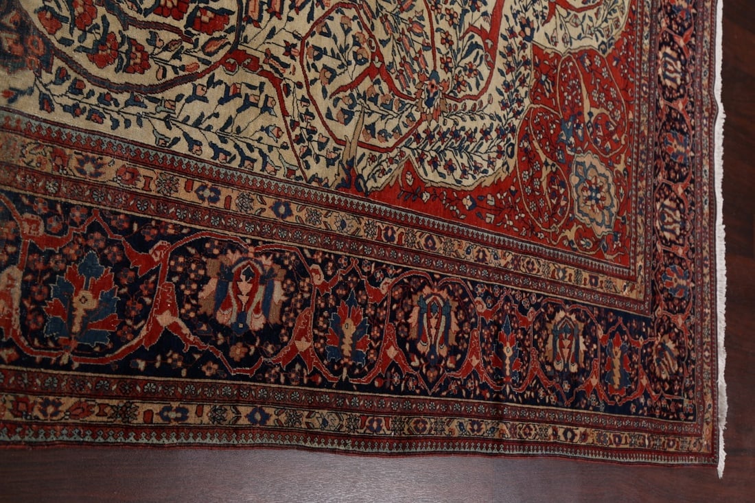 Pre-1900 Antique Vegetable Dye Sarouk Farahan Persian Area Rug 8x11 - 16