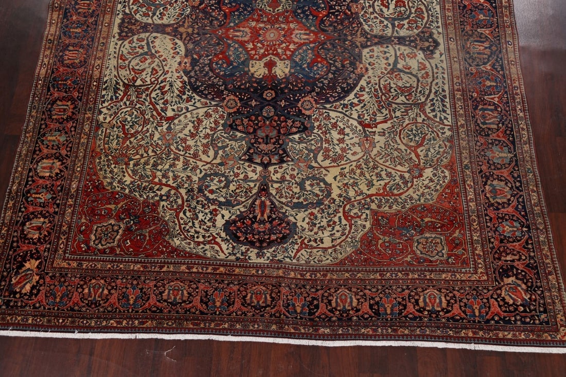 Pre-1900 Antique Vegetable Dye Sarouk Farahan Persian Area Rug 8x11 - 8