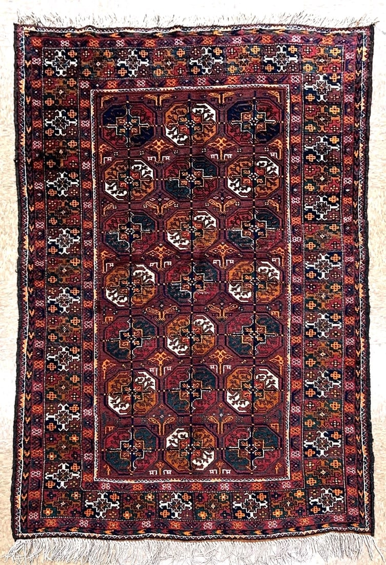 Antique Persian Balouch Hand Knotted Tribal Maroon Wool Oriental Area Rug 4'1" x 6'7" - 12