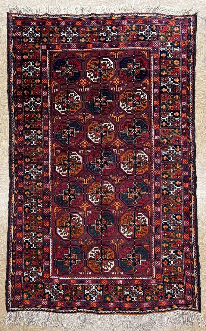 Antique Persian Balouch Hand Knotted Tribal Maroon Wool Oriental Area Rug 4'1" x 6'7": Title:Antique Persian Balouch Hand Knotted Tribal Maroon Wool Oriental Area Rug 4'1" x 6'7"Description:• Rug Number: H239 • Country of Origin: Iran • Style, Design: Persian
