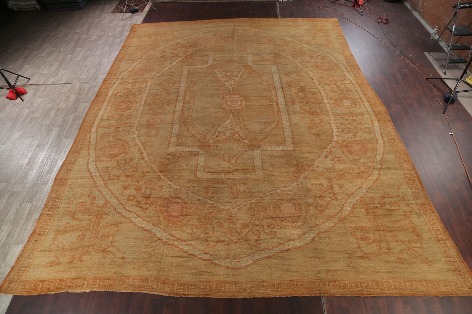 Pre-1900 Antique Vegetable Dye Oushak Turkish Area Rug 18x23 - 14