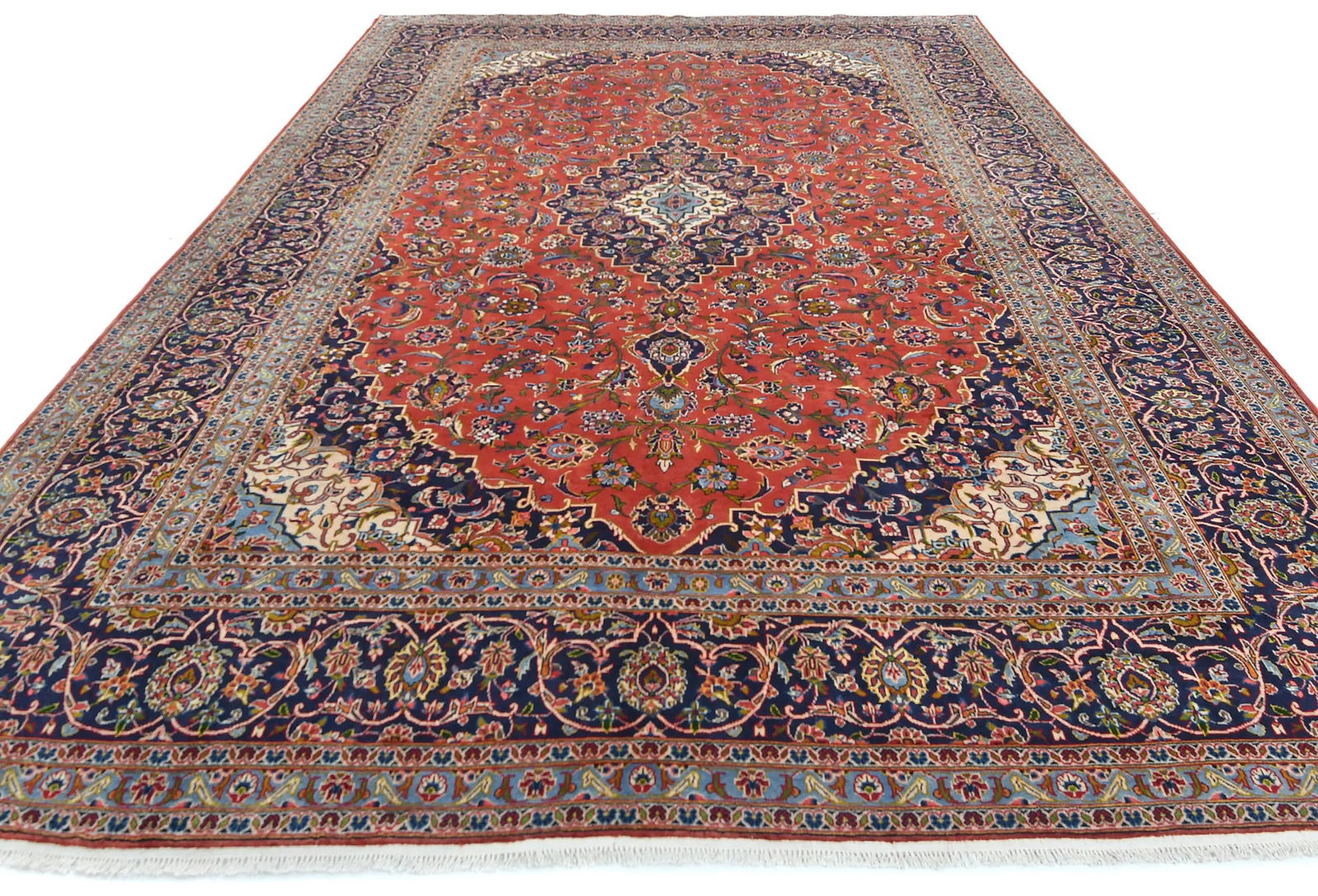 Semi Antique Light Red Traditional Floral 10X13 Kashan Persian Rug - 2