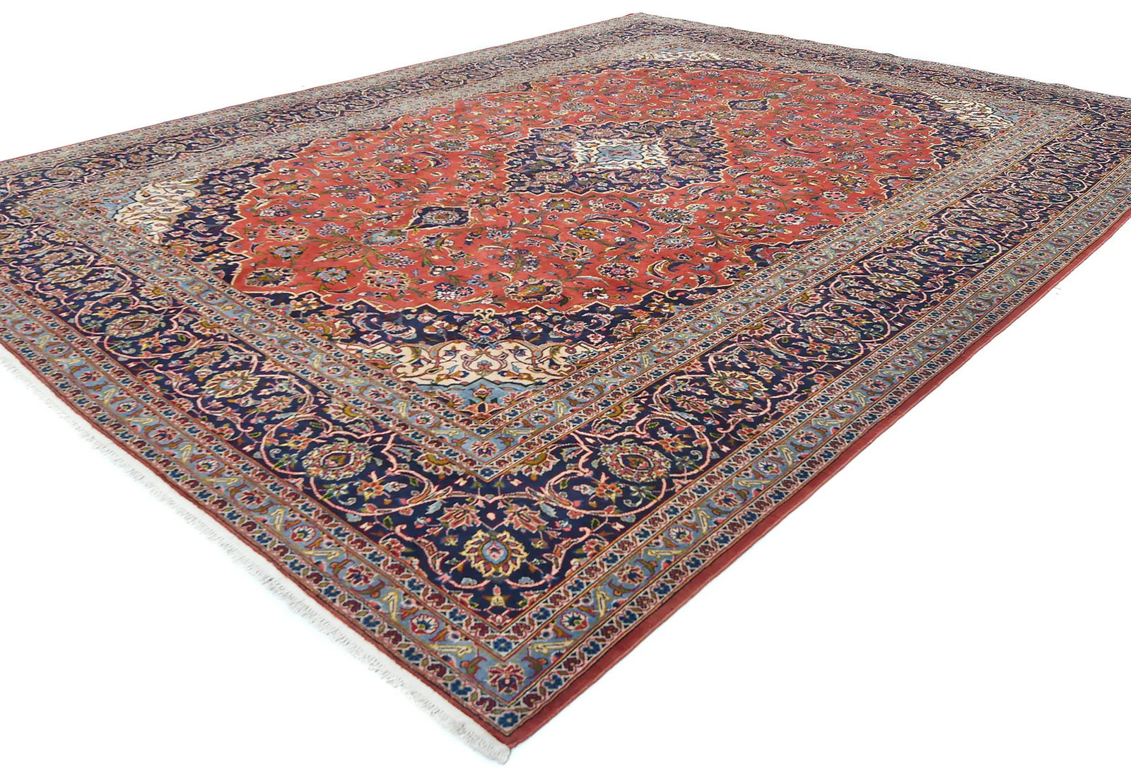 Semi Antique Light Red Traditional Floral 10X13 Kashan Persian Rug - 3