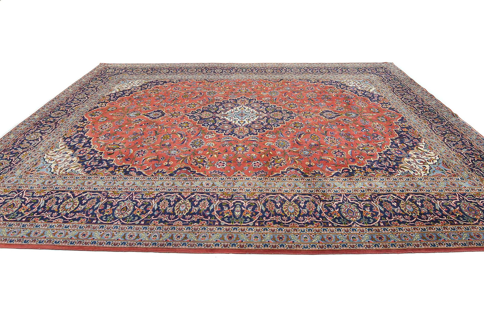 Semi Antique Light Red Traditional Floral 10X13 Kashan Persian Rug - 4