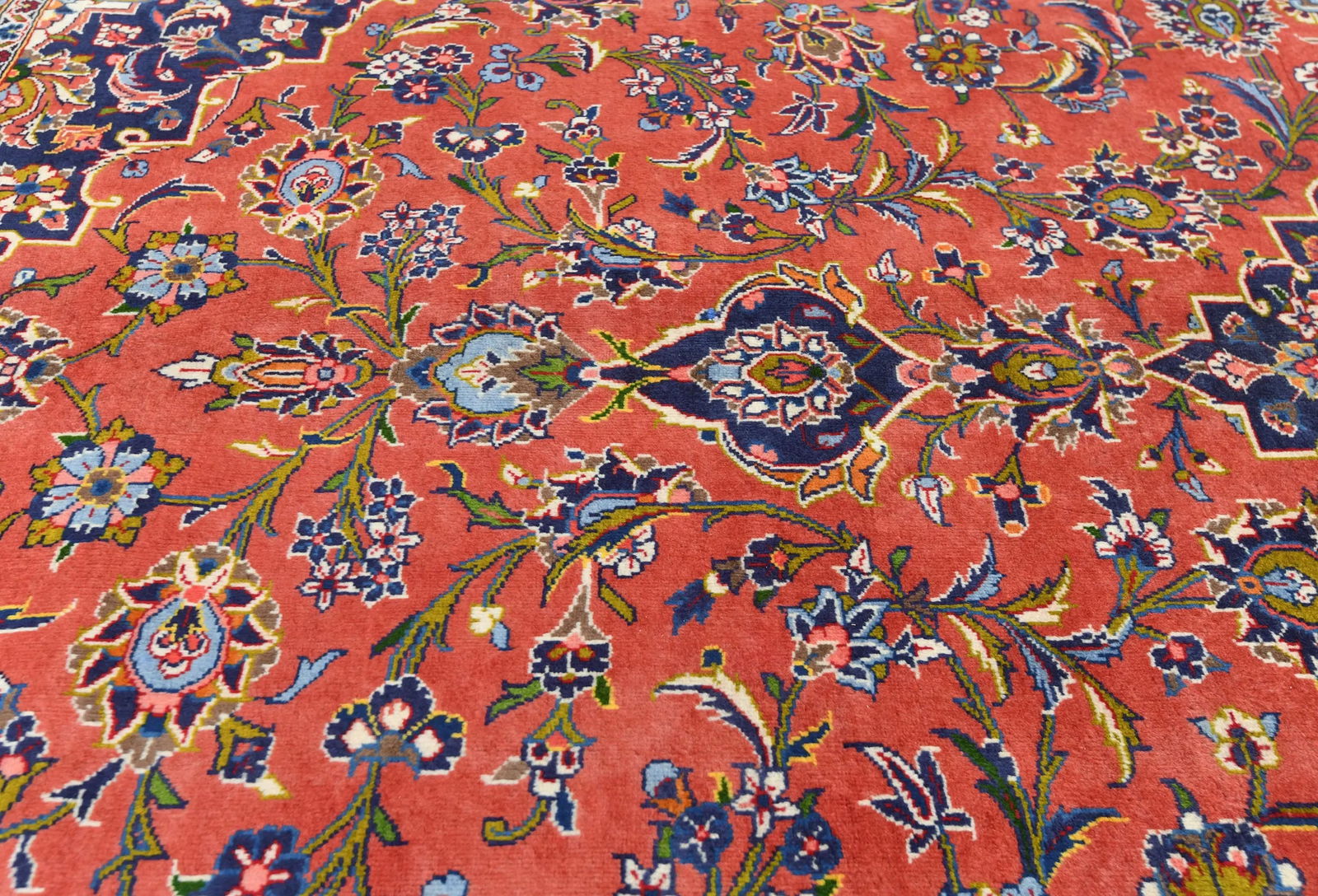 Semi Antique Light Red Traditional Floral 10X13 Kashan Persian Rug - 6